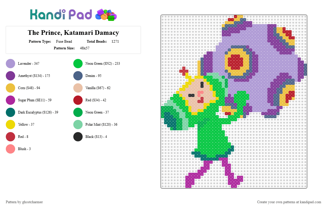 The Prince, Katamari Damacy - Fuse Bead Pattern by ghostcharmer on Kandi Pad - pink,green,katamari damacy,prince