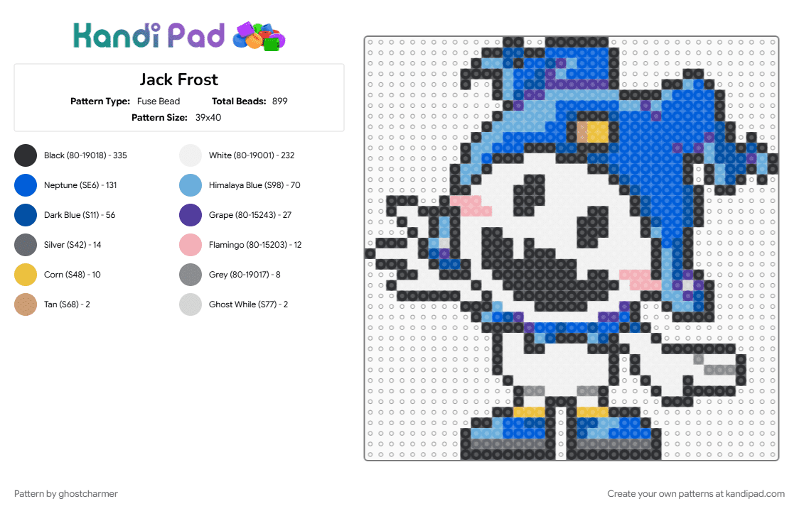 Jack Frost - Fuse Bead Pattern by ghostcharmer on Kandi Pad - blue, jack frost, light blue, persona, shin megami tensei, smt, white