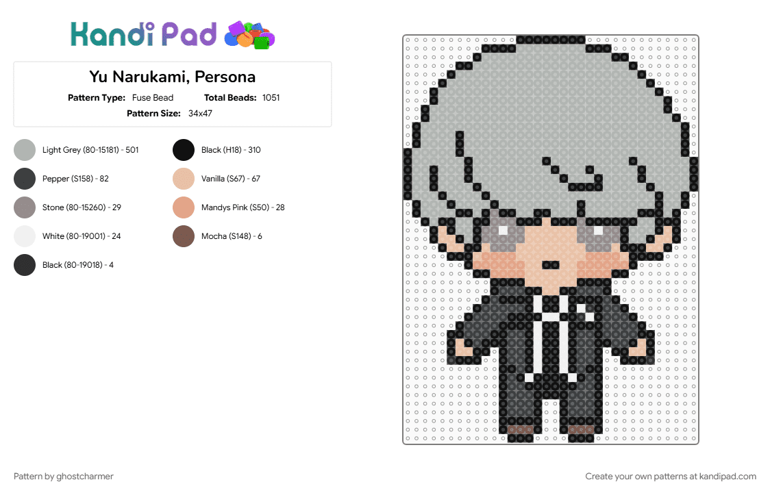 Yu Narukami, Persona - Fuse Bead Pattern by ghostcharmer on Kandi Pad - beige, p4, persona 4