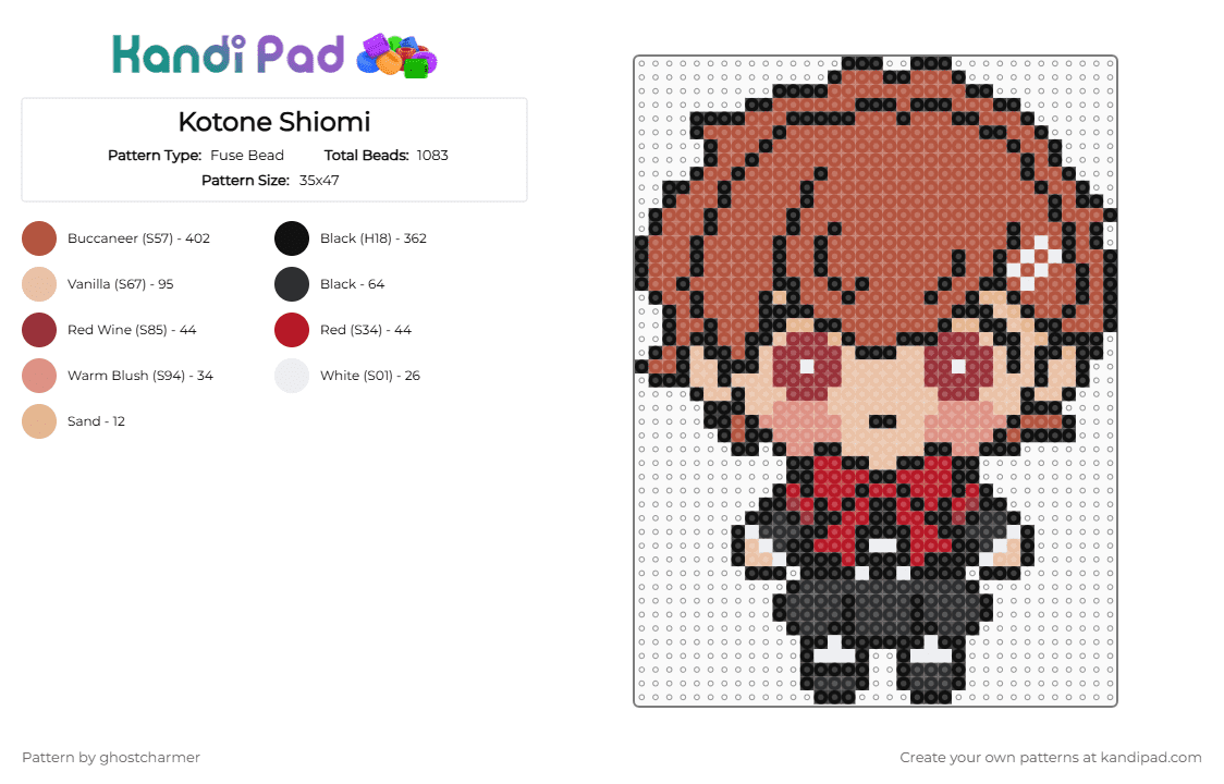 Kotone Shiomi, Persona - Fuse Bead Pattern by ghostcharmer on Kandi Pad - red,persona,p3p