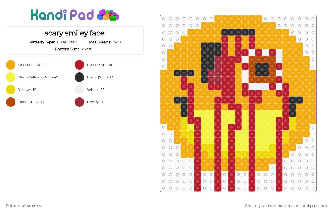 scary smiley face - Fuse Bead Pattern by smithly on Kandi Pad - orange, red