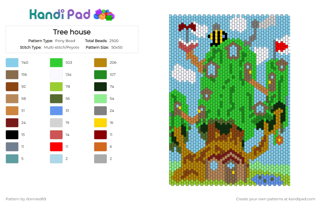 Tree house - Pony Bead Pattern by donnied69 on Kandi Pad - gold, green, light blue, tan