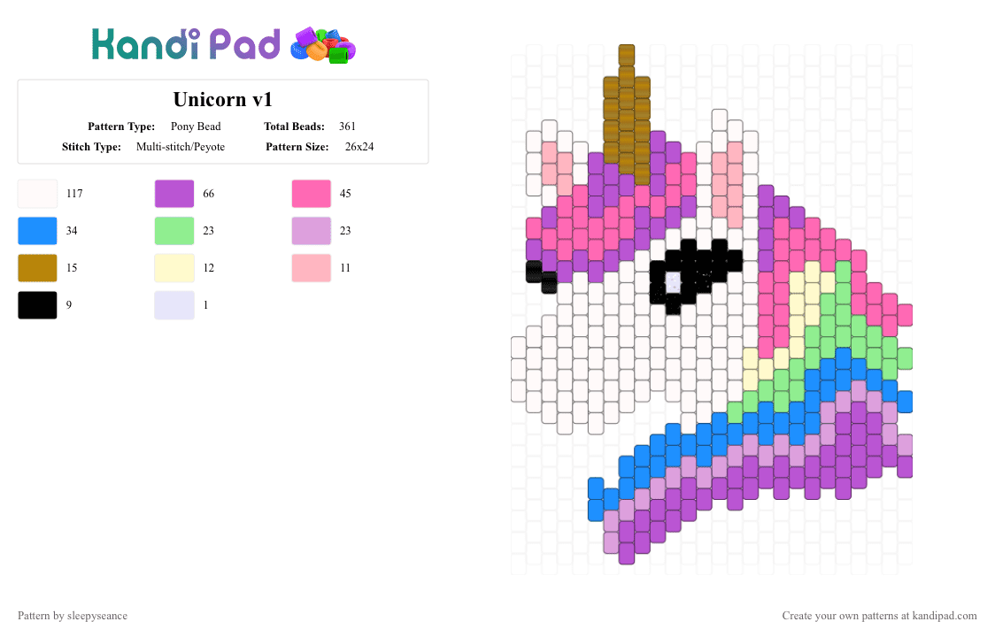 Unicorn v1 - Pony Bead Pattern by sleepyseance on Kandi Pad - pink