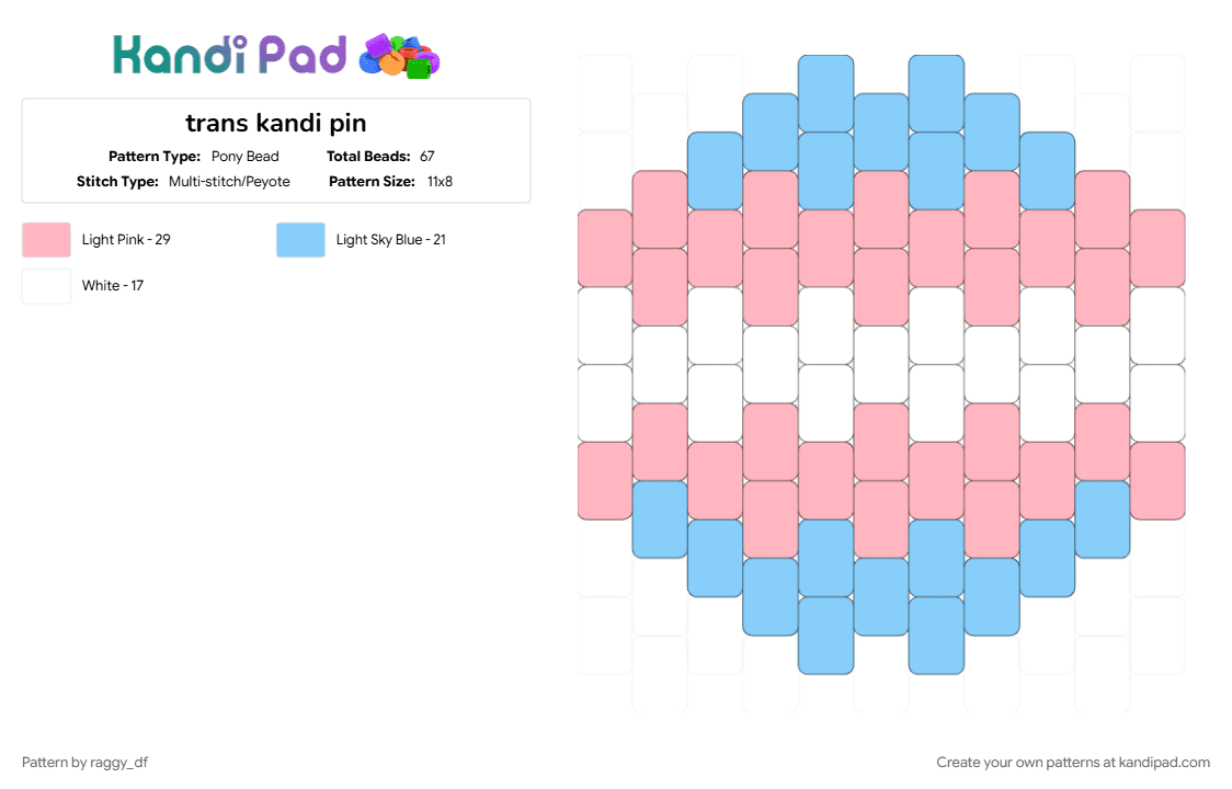 trans kandi pin - Pony Bead Pattern by raggy_df on Kandi Pad - circle, light blue, light pink, pin, pink, trans, transgender, transgender flag, white