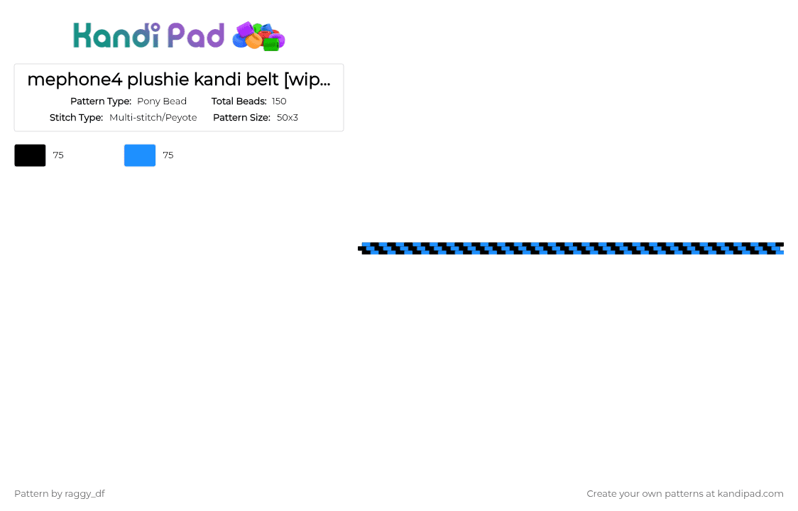mephone4 plushie kandi belt [wip] [inanimate insanity] - Pony Bead Pattern by raggy_df on Kandi Pad - black, light blue