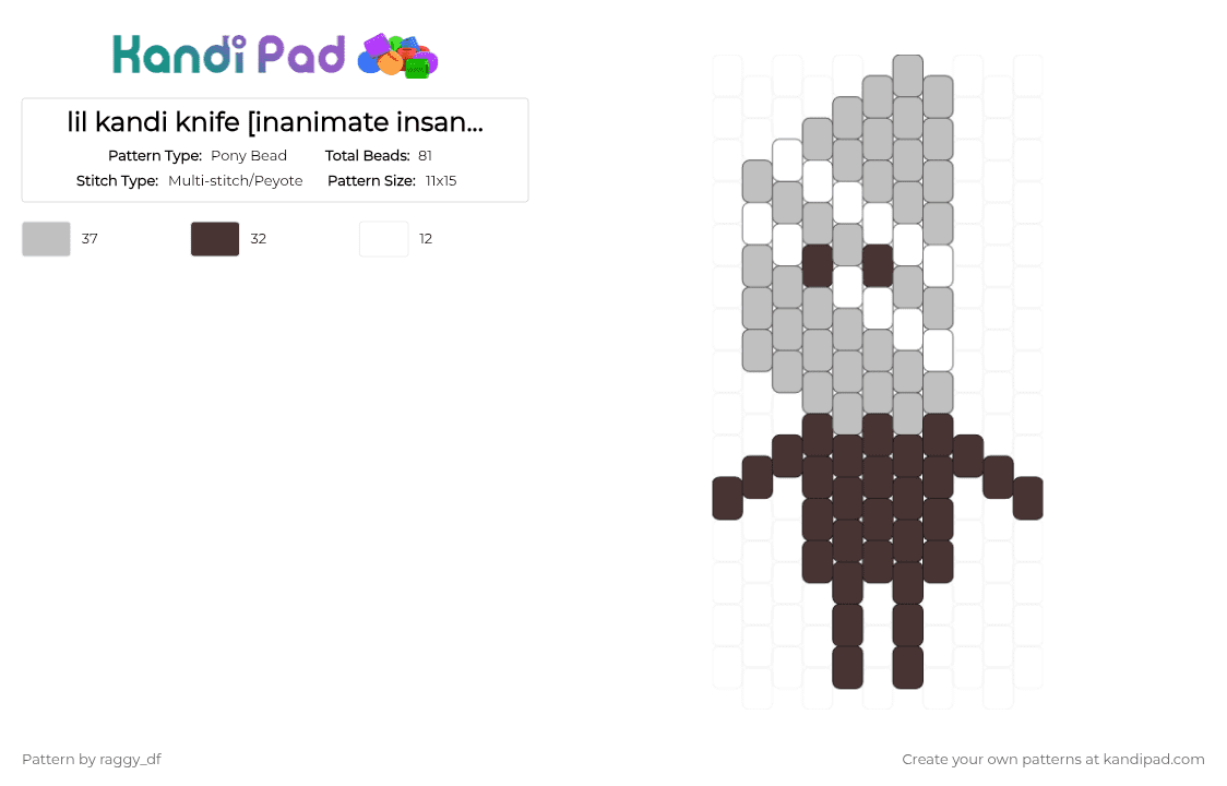 lil kandi knife [inanimate insanity] - Pony Bead Pattern by raggy_df on Kandi Pad - beige, brown