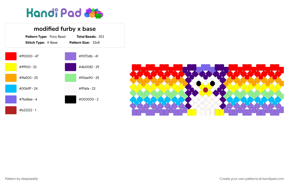 modified furby x base - Pony Bead Pattern by deepsealily on Kandi Pad - purple, red, yellow