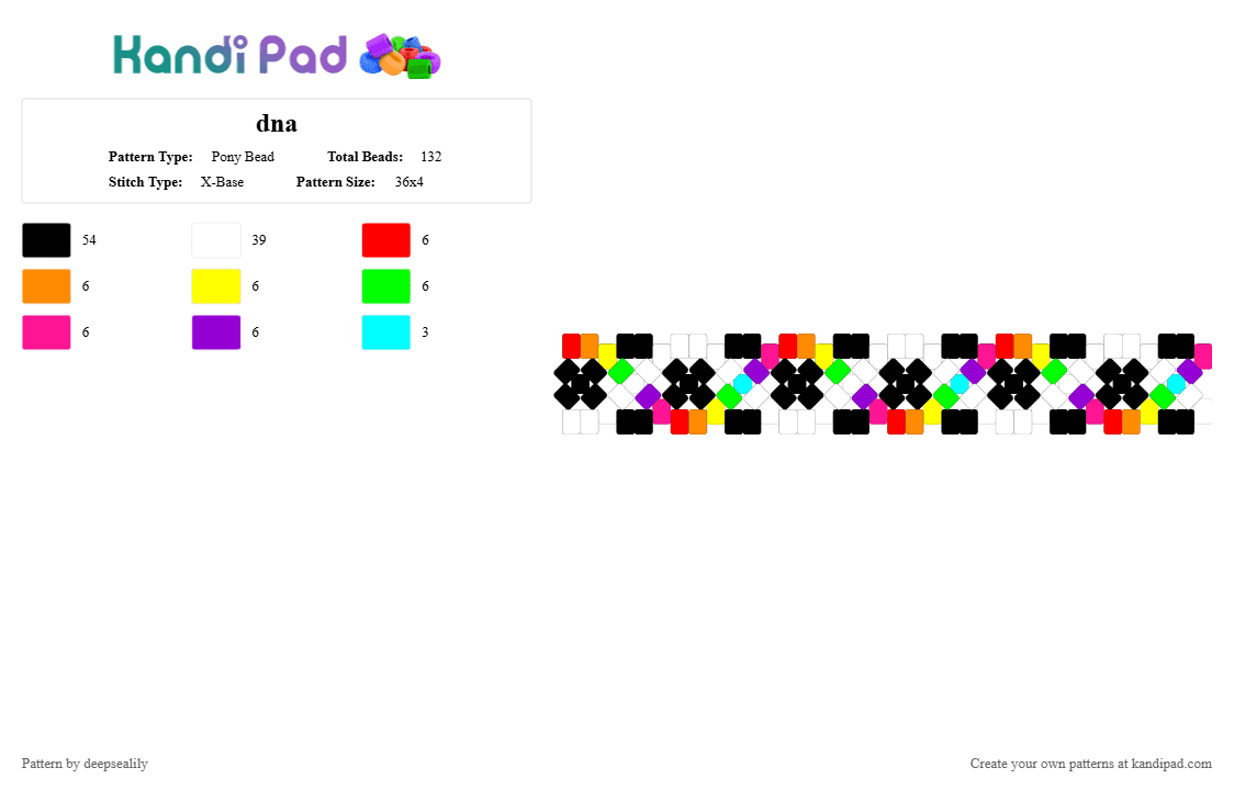 dna - Pony Bead Pattern by deepsealily on Kandi Pad - black, colorful, green, orange, purple, white