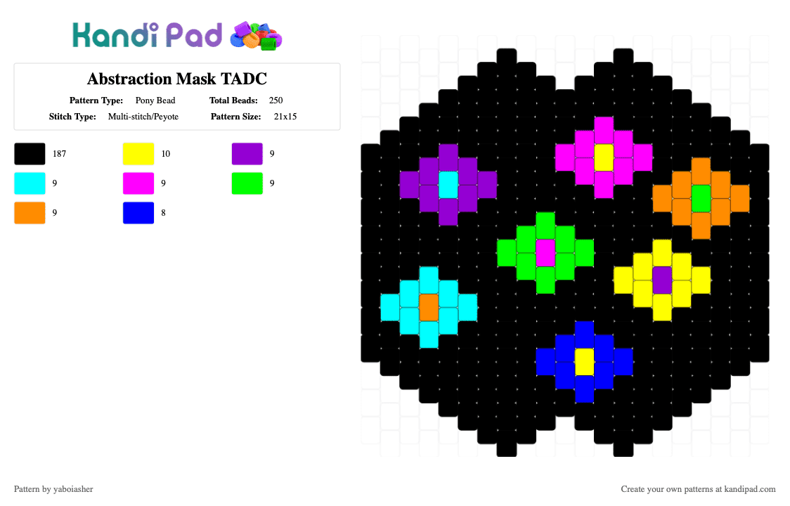 Abstraction Mask TADC - Pony Bead Pattern by yaboiasher on Kandi Pad - black, mask, purple, tadc, yellow