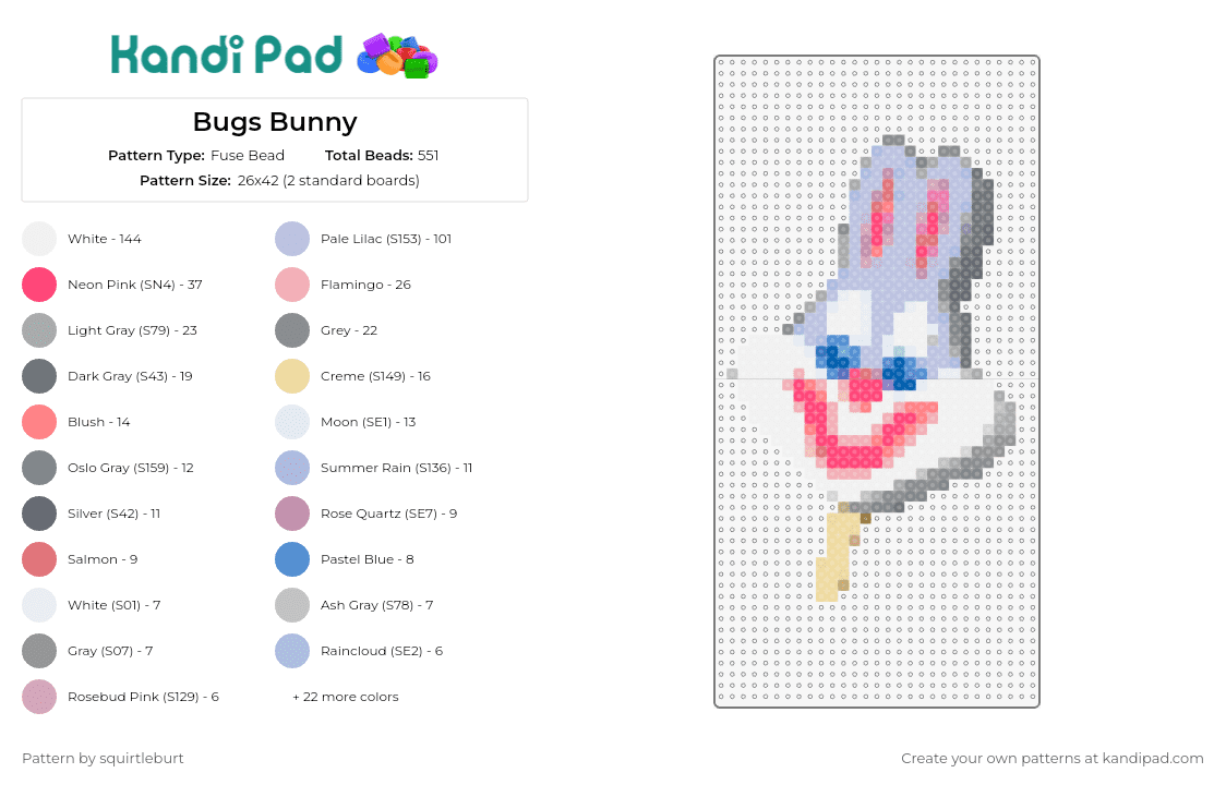 Bugs Bunny - Fuse Bead Pattern by squirtleburt on Kandi Pad - bugs bunny,ice cream,cartoon,character,classic,treat,summer,food,dessert,white