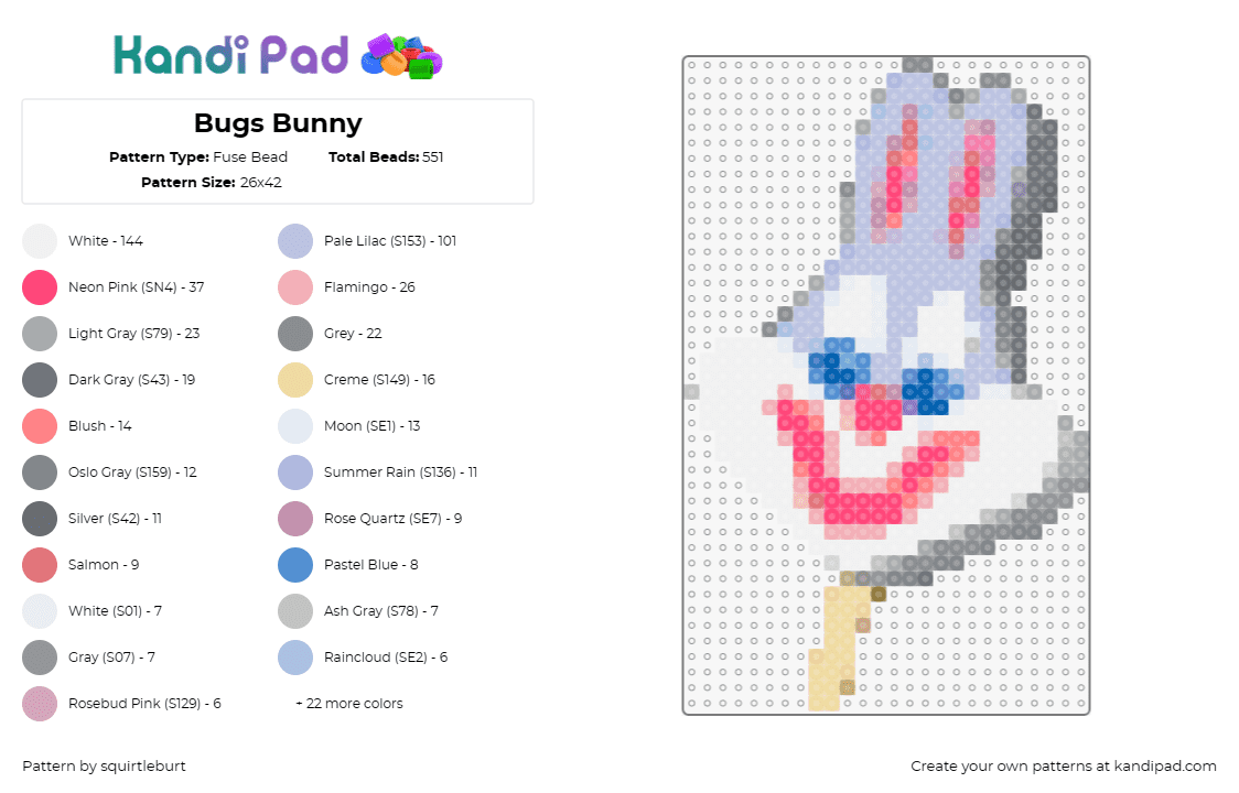 Bugs Bunny - Fuse Bead Pattern by squirtleburt on Kandi Pad - bugs bunny,ice cream,cartoon,character,classic,treat,summer,food,dessert,white