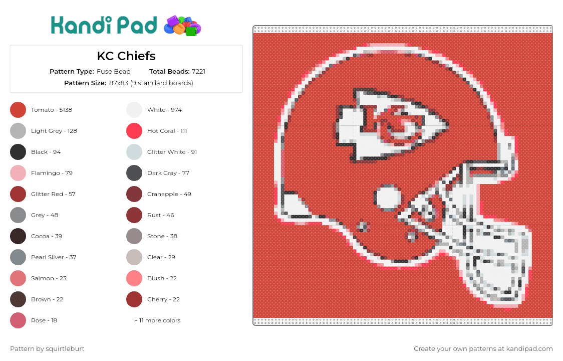 KC Chiefs - Fuse Bead Pattern by squirtleburt on Kandi Pad - kansas city,chiefs,football,sports,helmet,red
