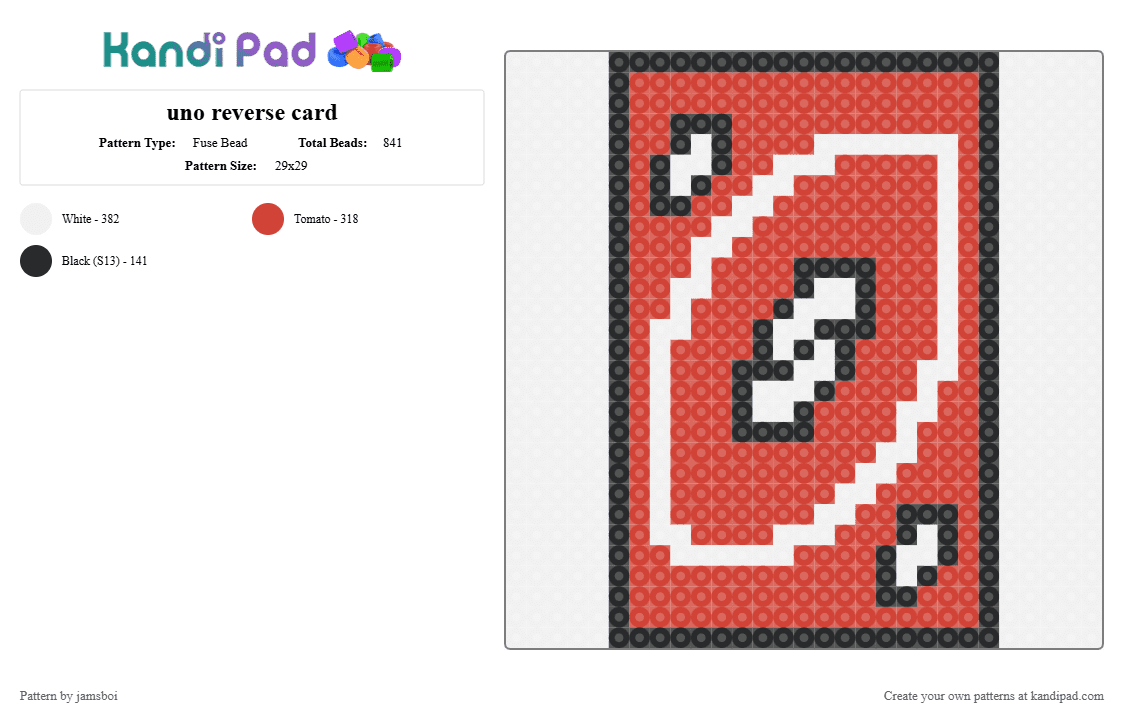 uno reverse card - Fuse Bead Pattern by jamsboi on Kandi Pad - red,white