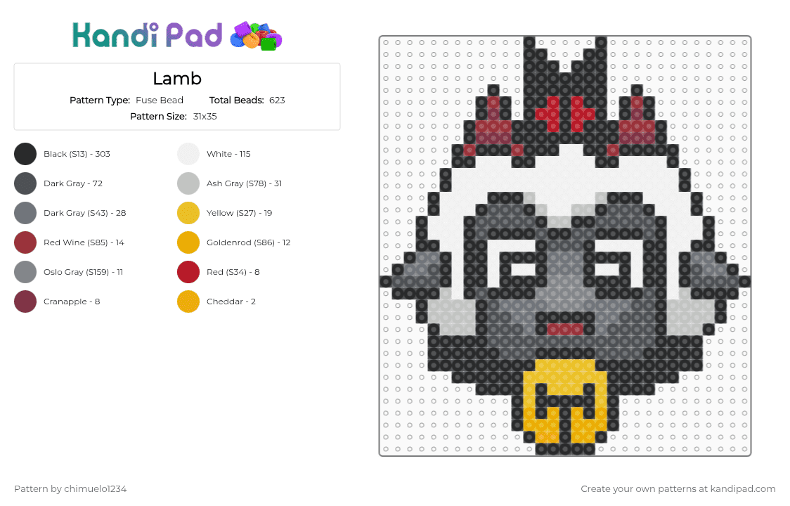 Lamb - Fuse Bead Pattern by chimuelo1234 on Kandi Pad - black,gray