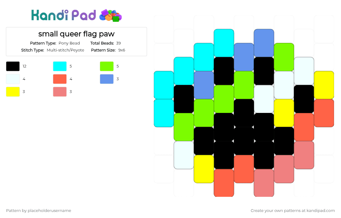 small queer flag paw - Pony Bead Pattern by placeholderusername on Kandi Pad - light blue,red