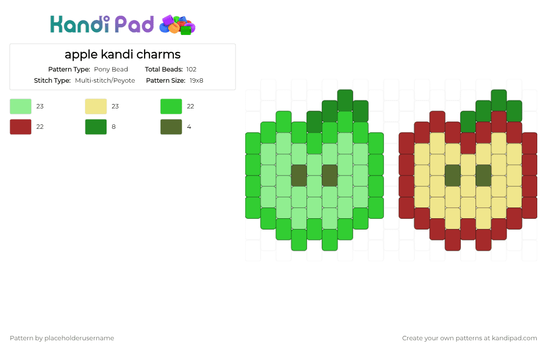 apple kandi charms - Pony Bead Pattern by placeholderusername on Kandi Pad - green,teal,red,yellow