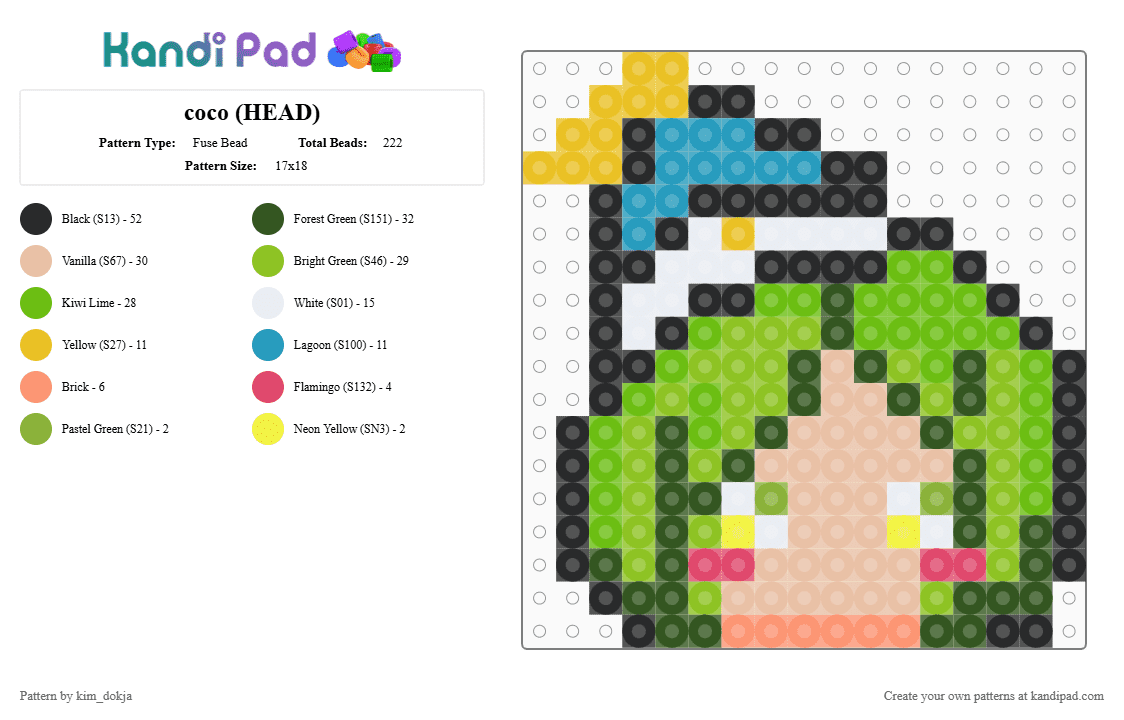coco (HEAD) - Fuse Bead Pattern by kim_dokja on Kandi Pad - beige, gold, green