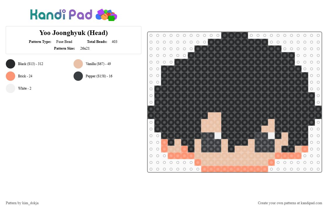 Yoo Joonghyuk (Head) - Fuse Bead Pattern by kim_dokja on Kandi Pad - beige, black, orange