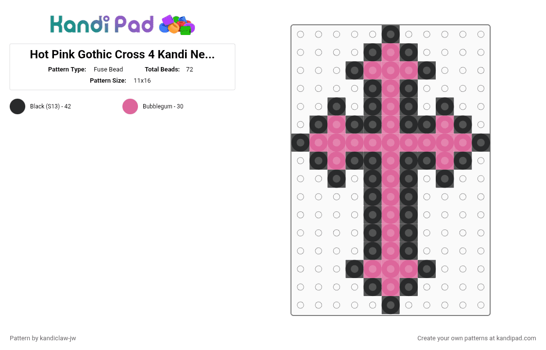 Hot Pink Gothic Cross 4 Kandi Necklaces! :3 V2 - Fuse Bead Pattern by kandiclaw-jw on Kandi Pad - pink,black
