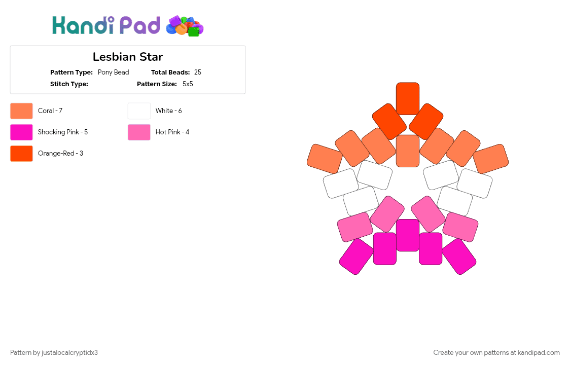 Lesbian Star - Pony Bead Pattern by justalocalcryptidx3 on Kandi Pad - 