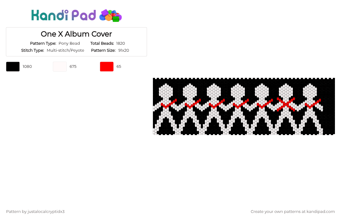 One X Album Cover - Pony Bead Pattern by justalocalcryptidx3 on Kandi Pad - white