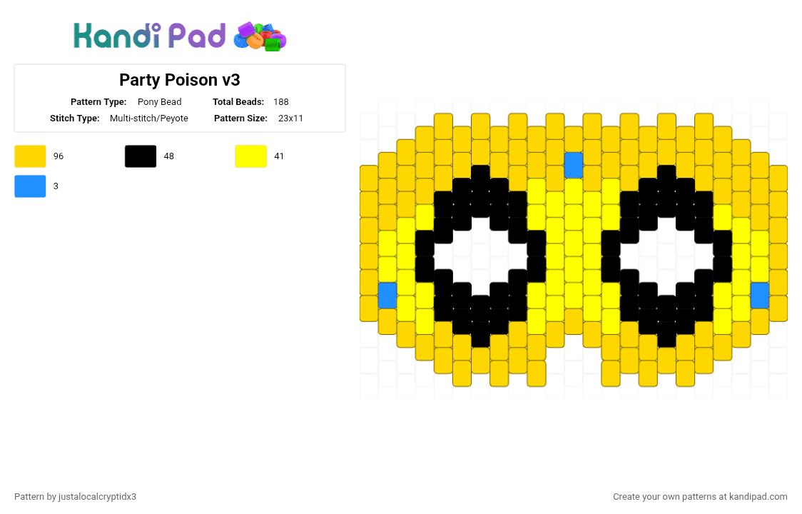 Party Poison v3 - Pony Bead Pattern by justalocalcryptidx3 on Kandi Pad - yellow