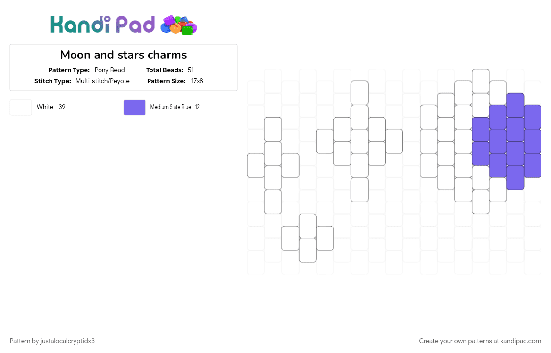 Moon and stars charms - Pony Bead Pattern by justalocalcryptidx3 on Kandi Pad - white