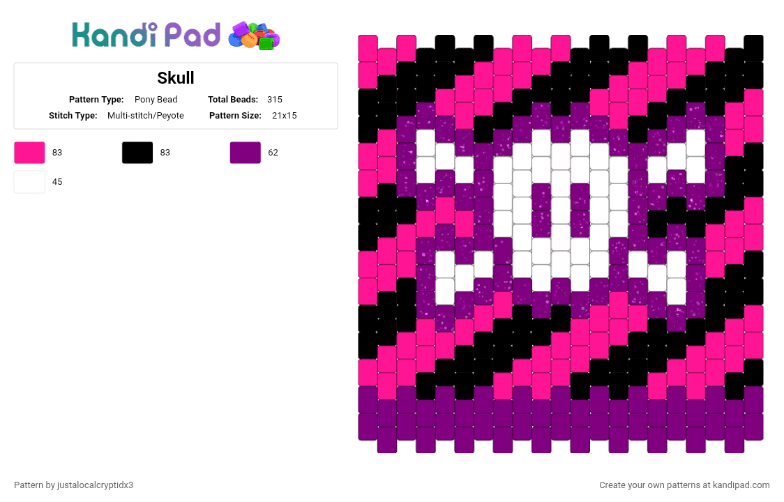 Skull - Pony Bead Pattern by justalocalcryptidx3 on Kandi Pad - pink