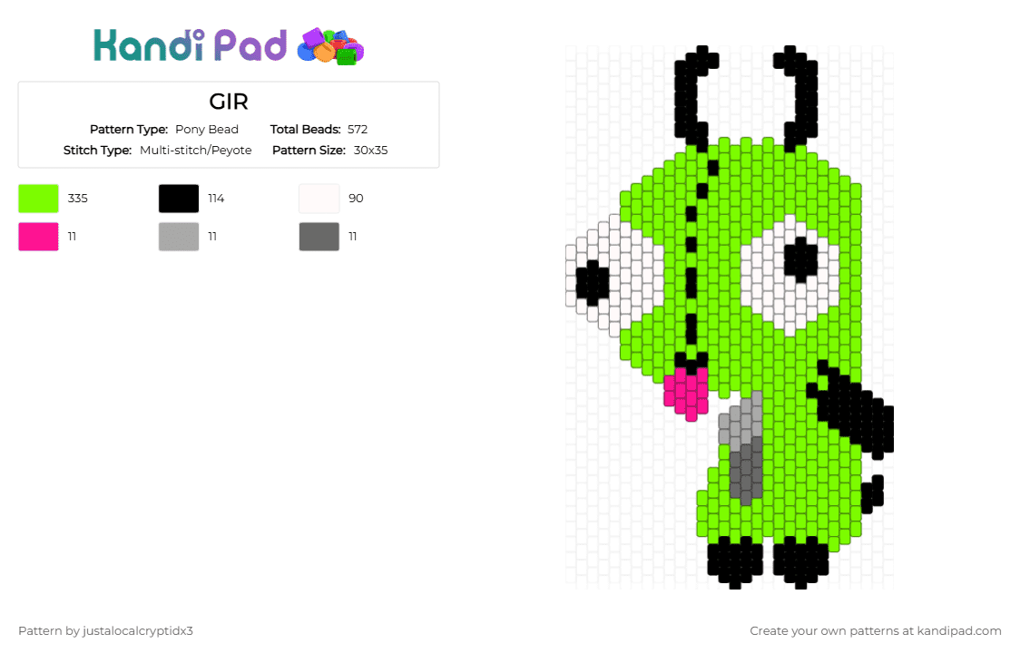 GIR - Pony Bead Pattern by justalocalcryptidx3 on Kandi Pad - green