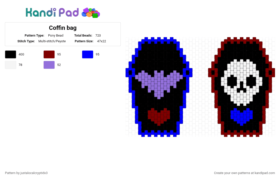 Coffin bag - Pony Bead Pattern by justalocalcryptidx3 on Kandi Pad - black, brown, purple