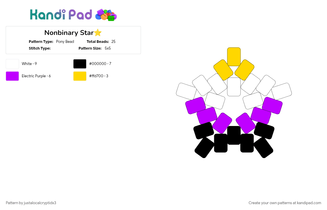 Nonbinary Star⭐ - Pony Bead Pattern by justalocalcryptidx3 on Kandi Pad - purple, yellow