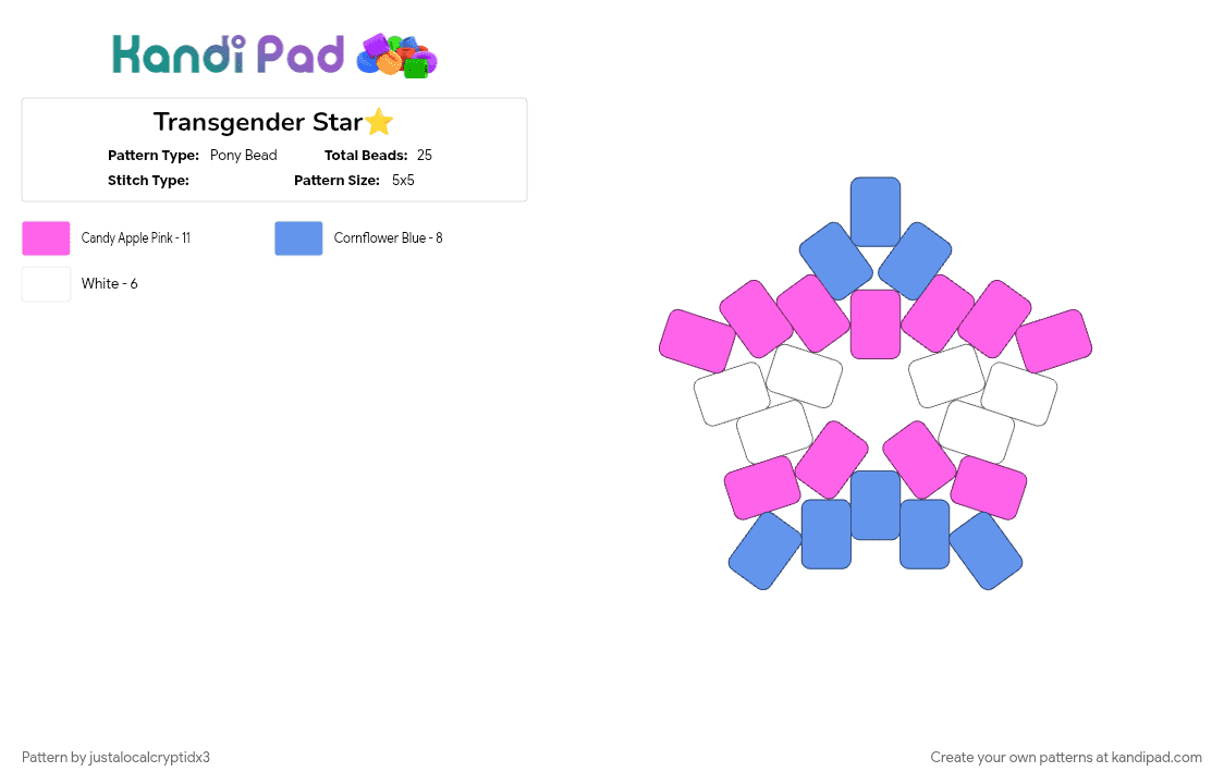Transgender Star⭐ - Pony Bead Pattern by justalocalcryptidx3 on Kandi Pad - 