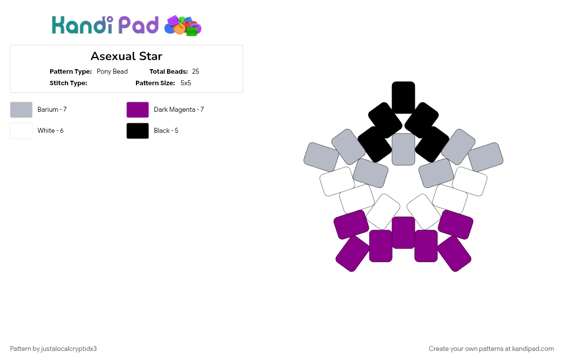Asexual Star - Pony Bead Pattern by justalocalcryptidx3 on Kandi Pad - pink, white