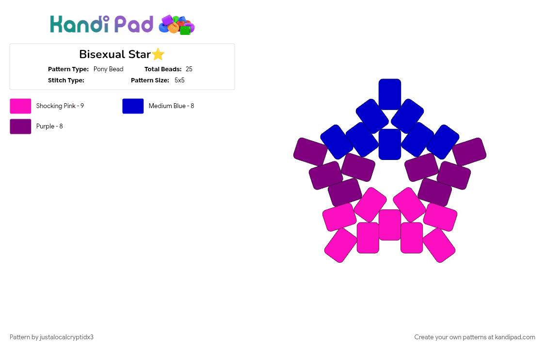 Bisexual Star⭐ - Pony Bead Pattern by justalocalcryptidx3 on Kandi Pad - 