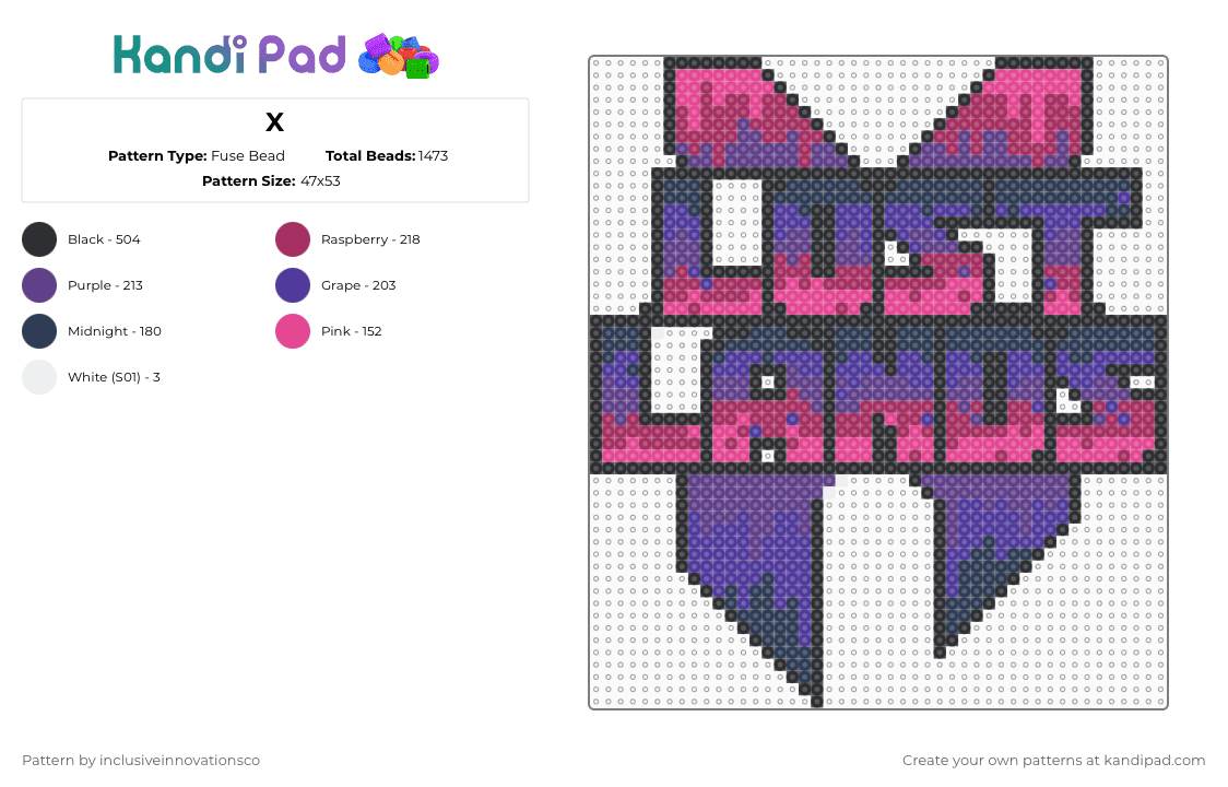 X - Fuse Bead Pattern by inclusiveinnovationsco on Kandi Pad - lost lands,x,logo,festival,excision,dj,music,pink,purple