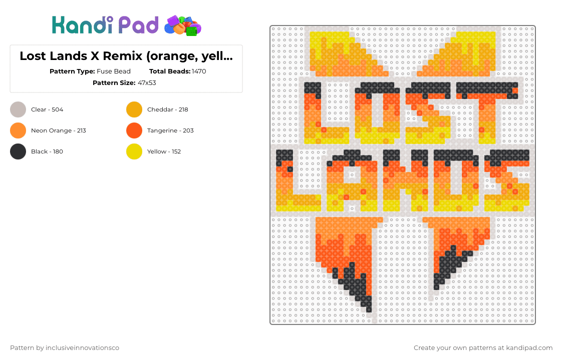 Lost Lands X Remix (orange, yellow, black) - Fuse Bead Pattern by inclusiveinnovationsco on Kandi Pad - lost lands,logo,excision,festival,fiery,dj,music,edm,beige,orange