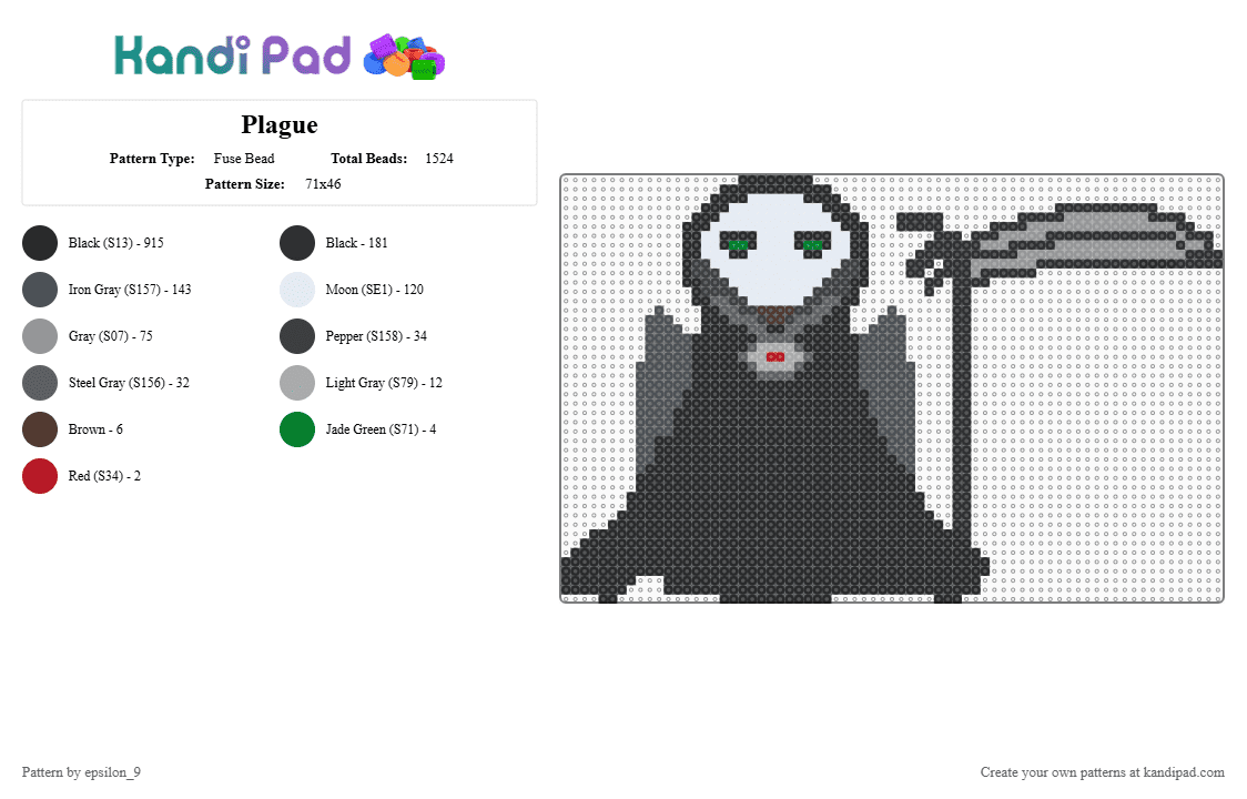 Plague - Fuse Bead Pattern by epsilon_9 on Kandi Pad - black,gray,purple,oc,scp,fandoms,bird