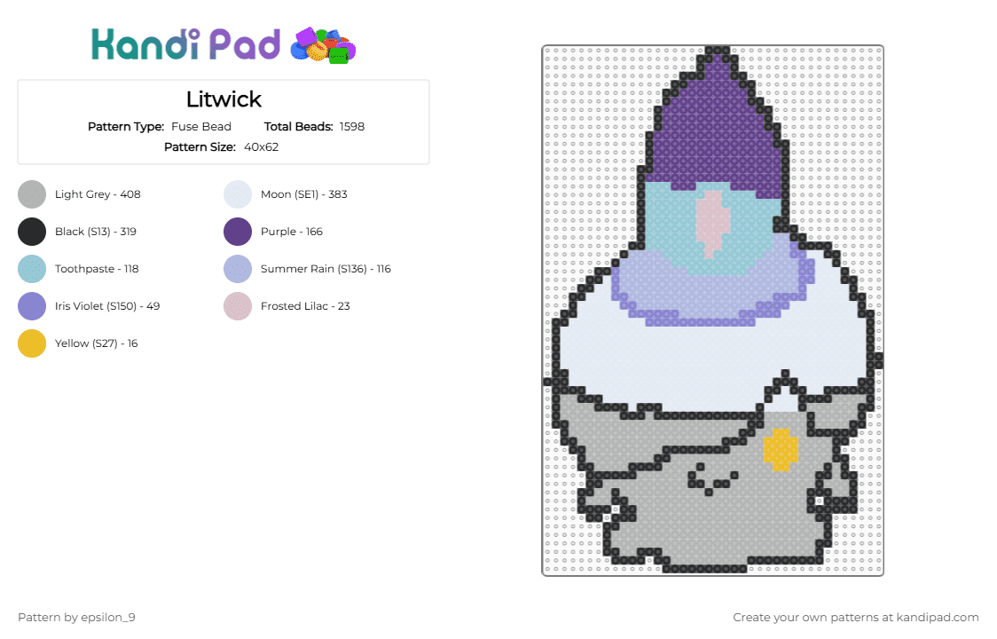 Litwick - Fuse Bead Pattern by epsilon_9 on Kandi Pad - beige, candle, fire, ghost, litwick, oc, pokemon, purple, scp