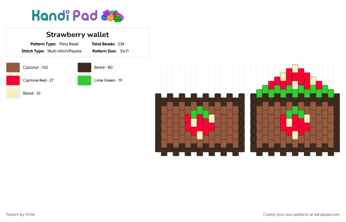Strawberry wallet - Pony Bead Pattern by h7rlie on Kandi Pad - brown, tan