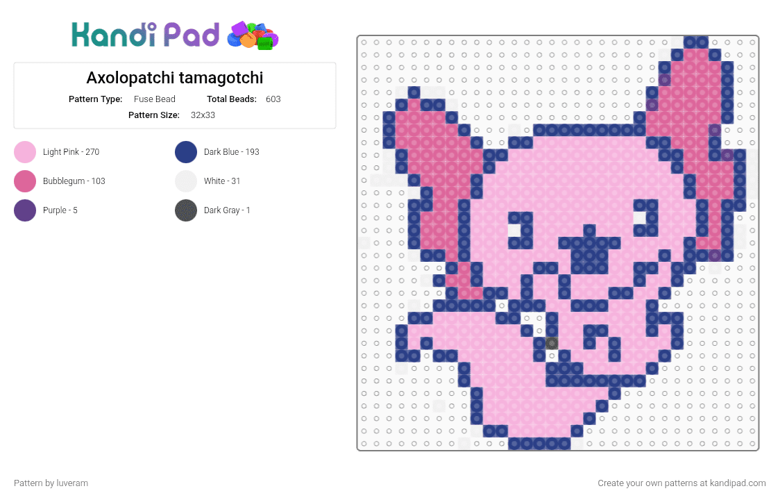 Axolopatchi tamagotchi - Fuse Bead Pattern by luveram on Kandi Pad - blue,pink