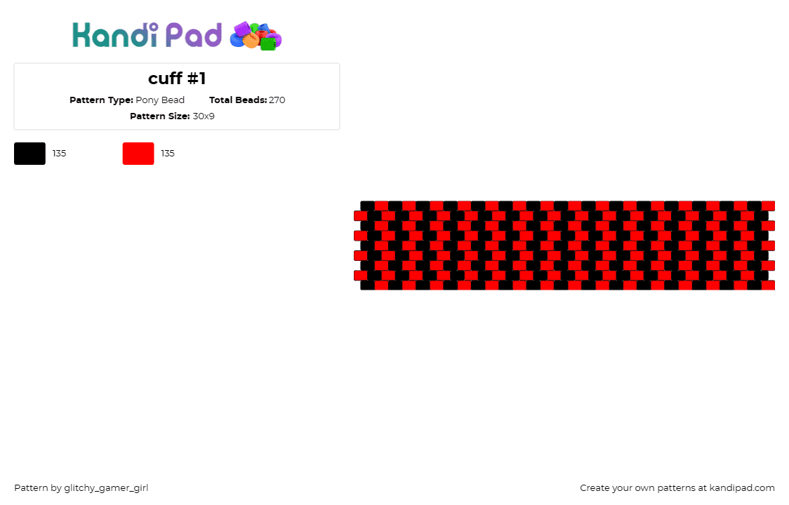 cuff #1 - Pony Bead Pattern by glitchy_gamer_girl on Kandi Pad - stripes,cuff