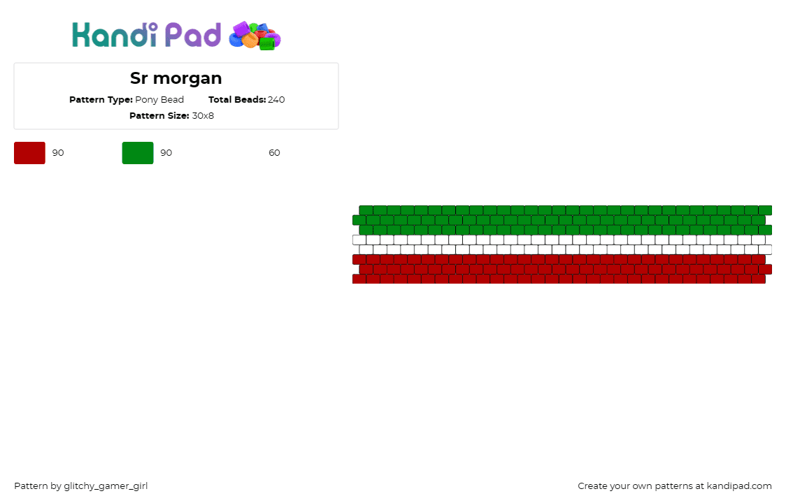 Sr morgan - Pony Bead Pattern by glitchy_gamer_girl on Kandi Pad - hungary,country,flag,vertical,stripes,cuff,green,white,red