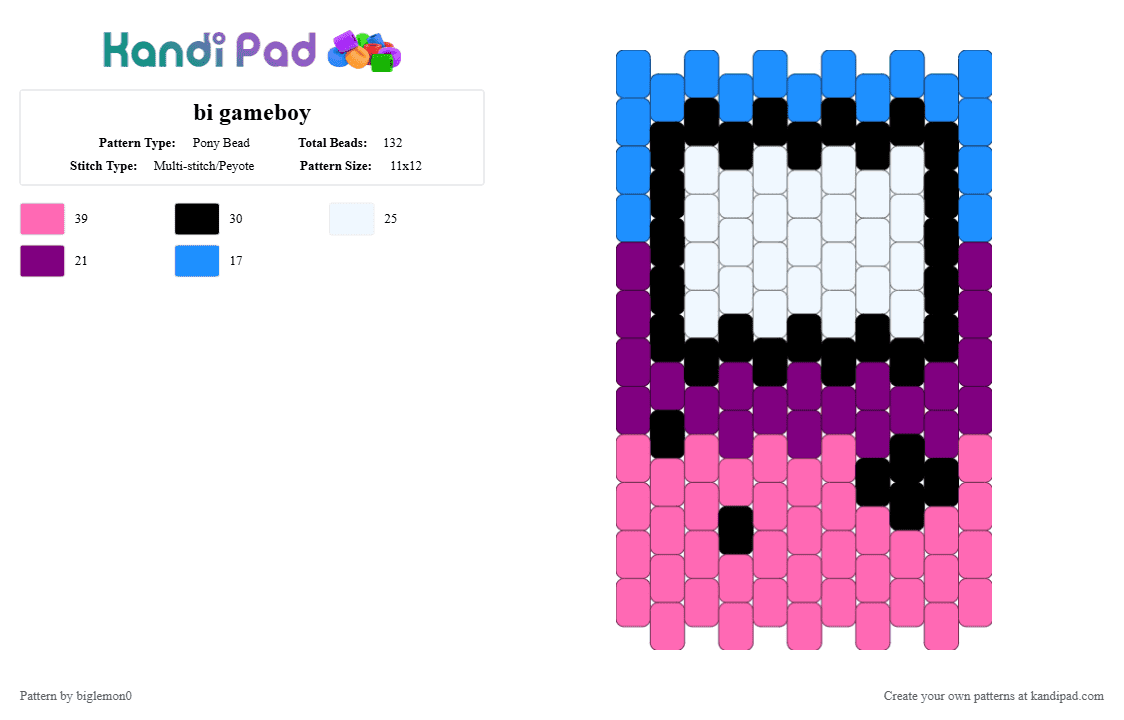bi gameboy - Pony Bead Pattern by biglemon0 on Kandi Pad - pink