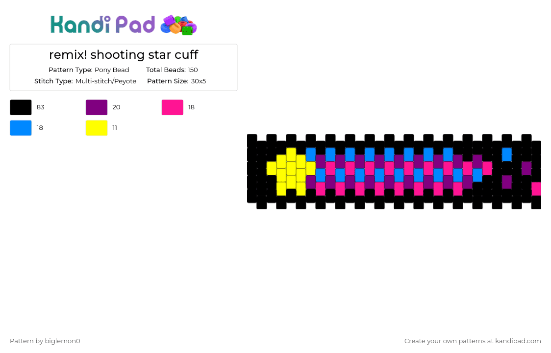 remix! shooting star cuff - Pony Bead Pattern by biglemon0 on Kandi Pad - black, pink