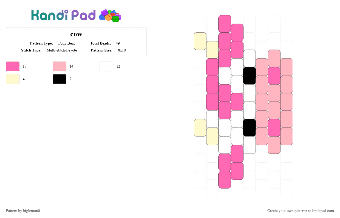 cow - Pony Bead Pattern by biglemon0 on Kandi Pad - pink