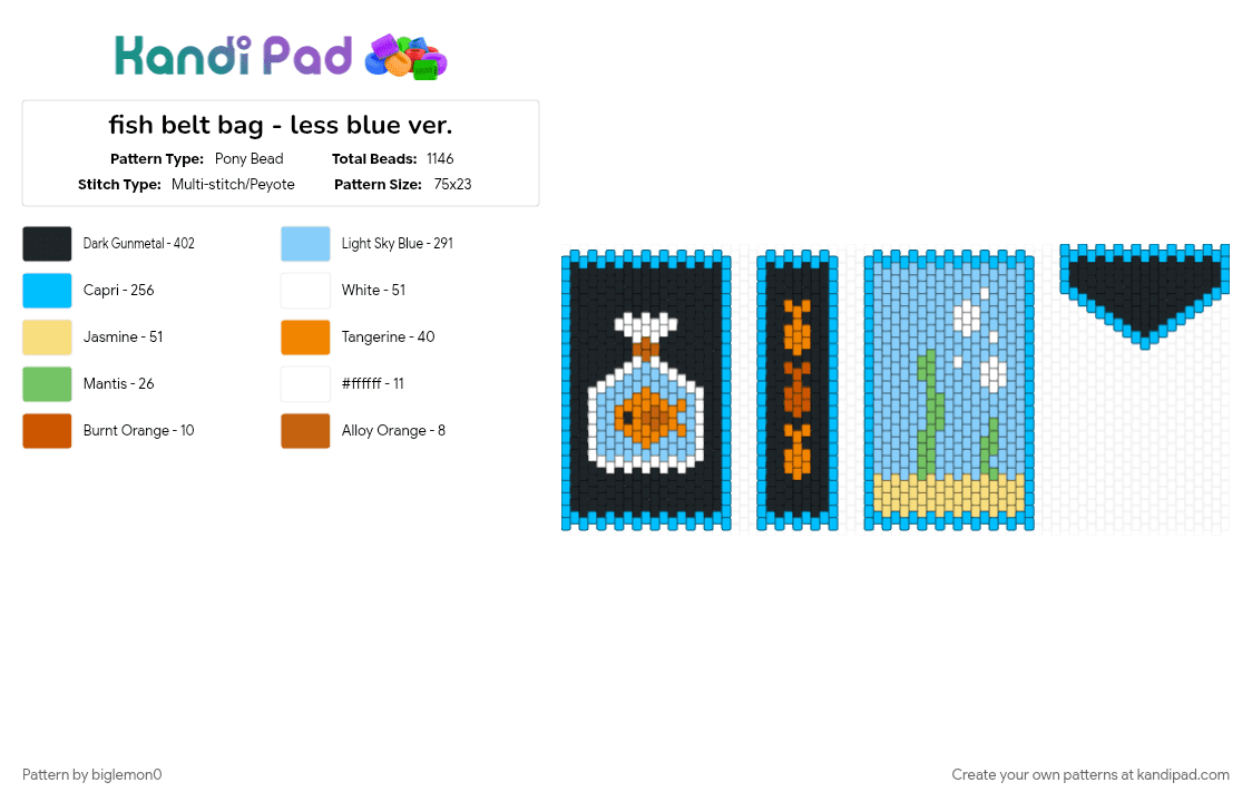 fish belt bag - less blue ver. - Pony Bead Pattern by biglemon0 on Kandi Pad - light blue