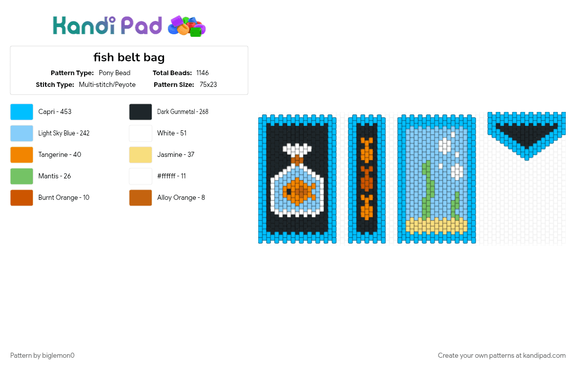 fish belt bag - Pony Bead Pattern by biglemon0 on Kandi Pad - aquarium, bag, belt bag, fish, goldfish, light blue, panel