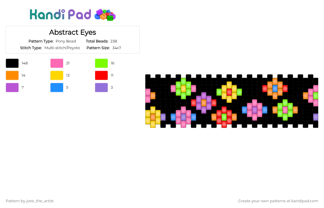 Abstract Eyes - Pony Bead Pattern by joee_the_artist on Kandi Pad - black,orange,yellow,colorful