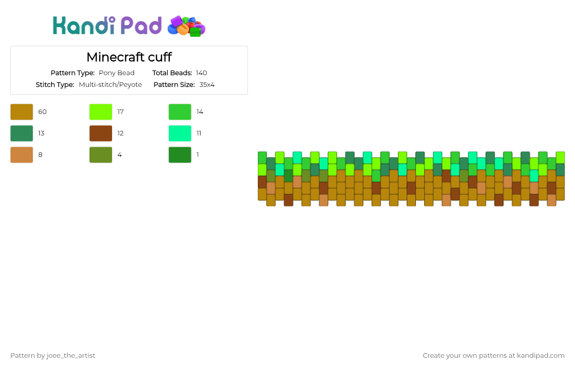 Minecraft cuff - Pony Bead Pattern by joee_the_artist on Kandi Pad - gold,green