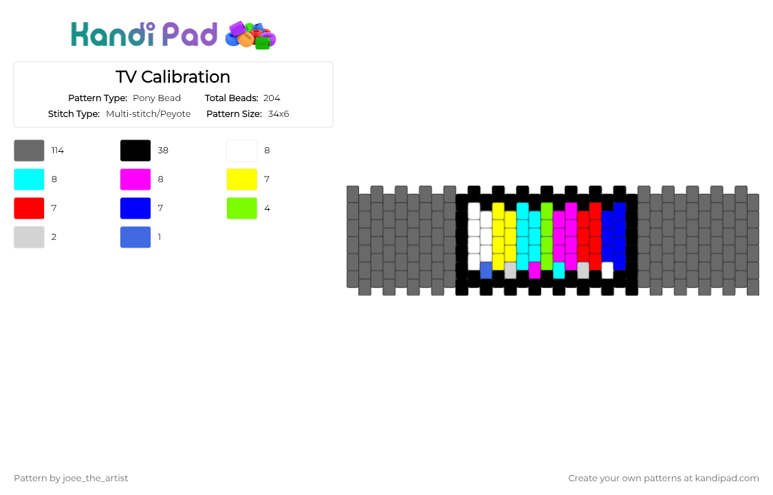 TV Calibration - Pony Bead Pattern by joee_the_artist on Kandi Pad - gray